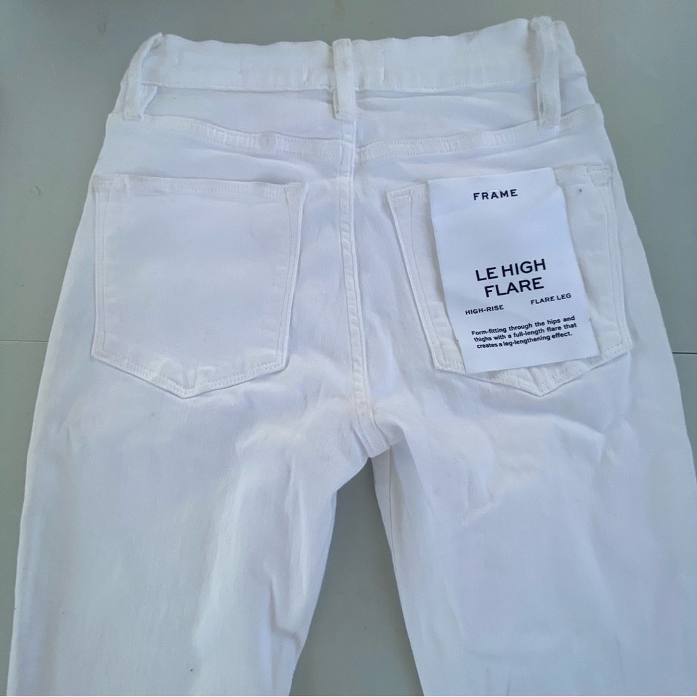 *scuffed* Le Frame High Rise White Flare Denim size 24 00 stretch - Picture 14 of 16